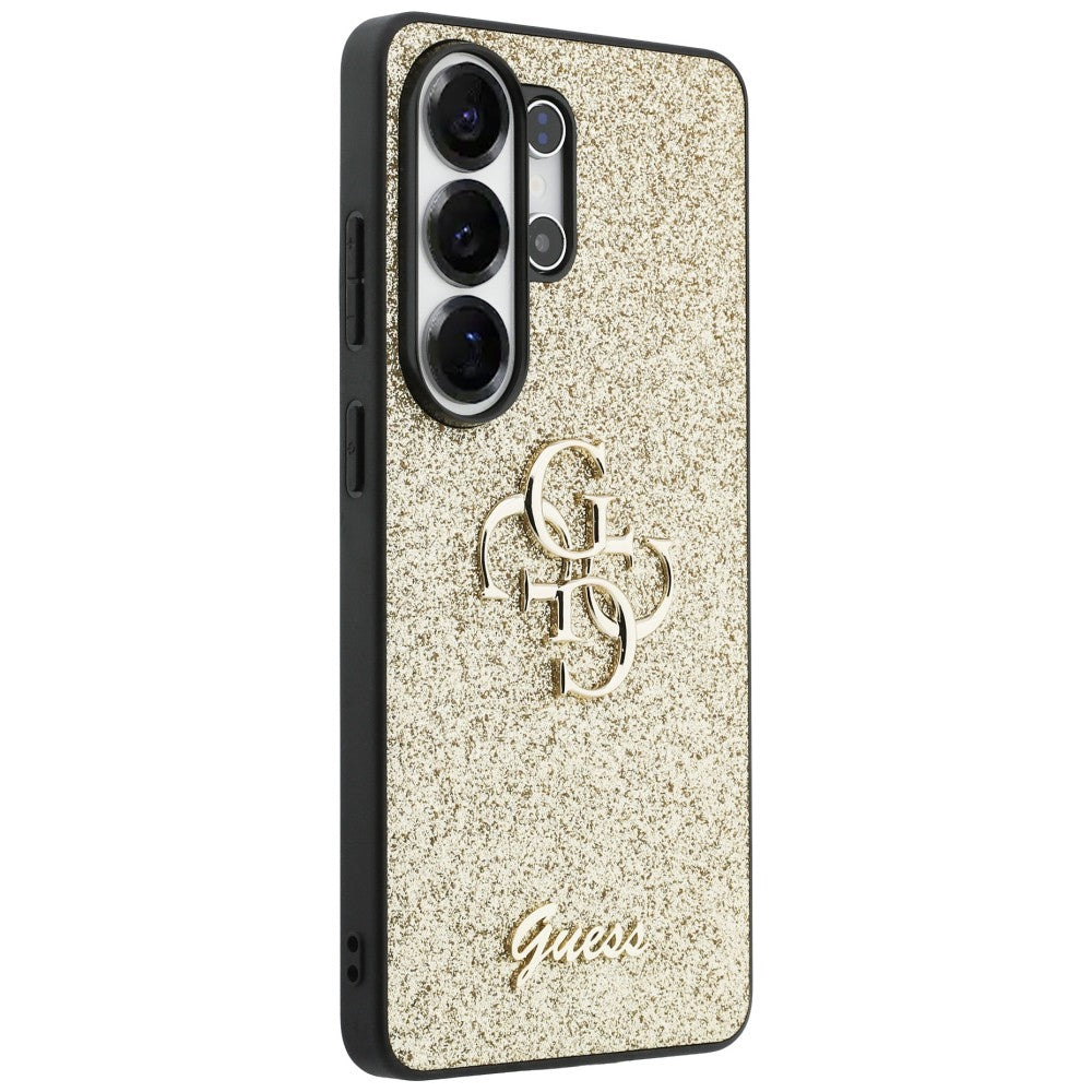 Guess Fiksuotas Glitter Big 4G Metalinis Logo dėklas, skirtas Samsung Galaxy S26 Ultra - gold