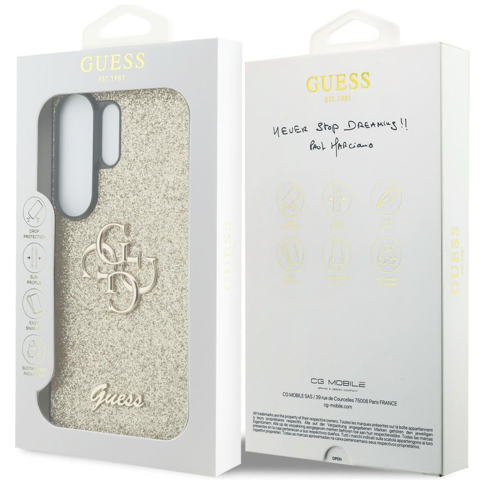Guess Fiksuotas Glitter Big 4G Metalinis Logo dėklas, skirtas Samsung Galaxy S26 Ultra - gold