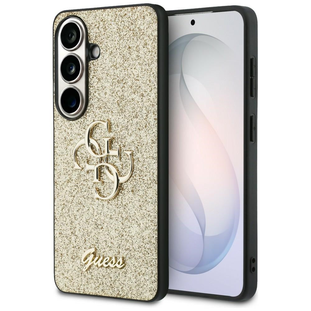 Guess Fiksuotas Glitter Big 4G Metalinis Logo dėklas, skirtas Samsung Galaxy S26 - gold