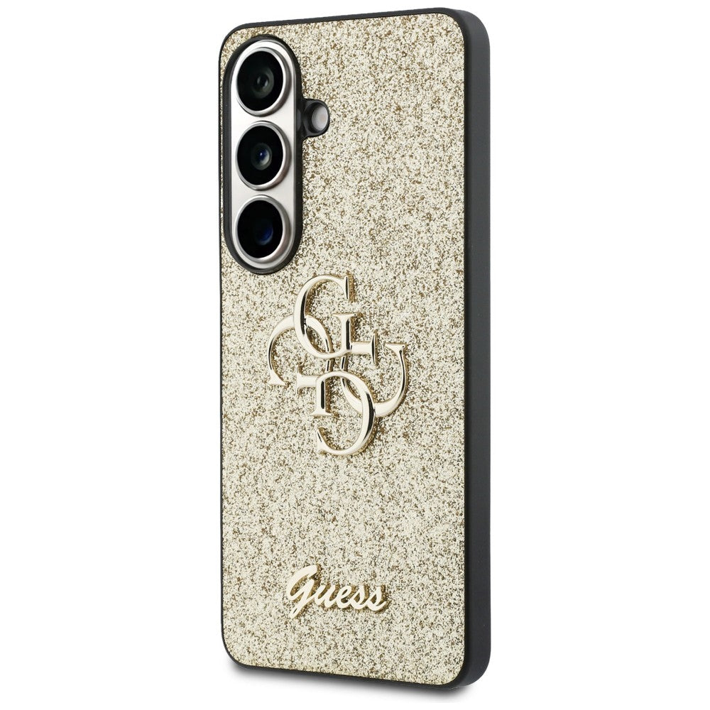 Guess Fiksuotas Glitter Big 4G Metalinis Logo dėklas, skirtas Samsung Galaxy S26 - gold