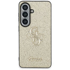 Guess Fiksuotas Glitter Big 4G Metalinis Logo dėklas, skirtas Samsung Galaxy S26 - gold