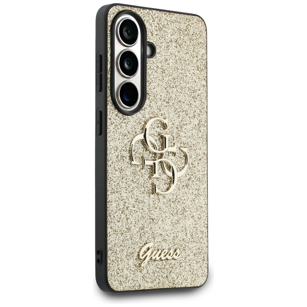 Guess Fiksuotas Glitter Big 4G Metalinis Logo dėklas, skirtas Samsung Galaxy S26 - gold