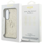 Guess Fiksuotas Glitter Big 4G Metalinis Logo dėklas, skirtas Samsung Galaxy S26 - gold