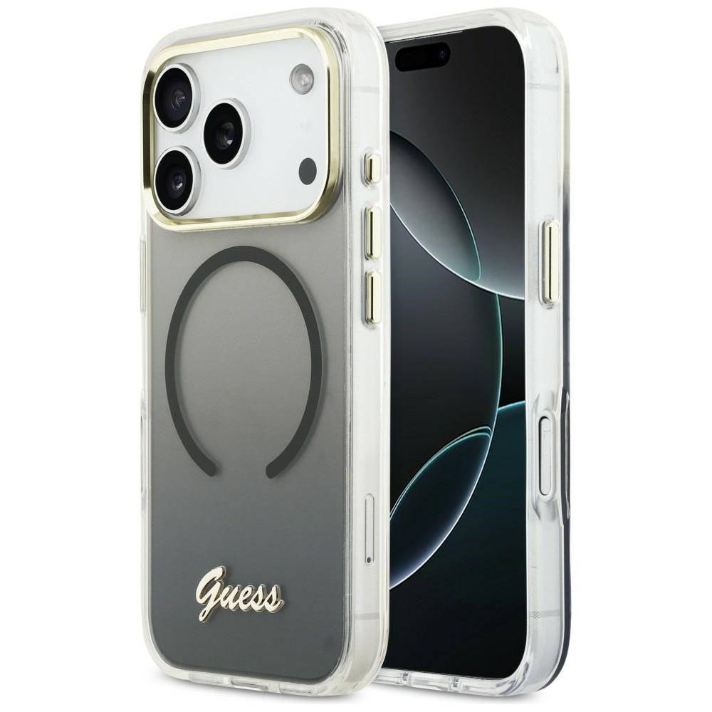 Guess IML Gradient Script Metal MagSafe Dėklas, skirtas iPhone 17 Pro - Black