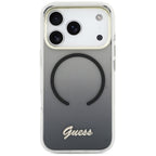 Guess IML Gradient Script Metal MagSafe Dėklas, skirtas iPhone 17 Pro - Black