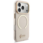 Guess IML Script Metal MagSafe Dėklas, skirtas iPhone 17 Pro Max - Pink