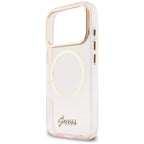 Guess IML Script Metal MagSafe Dėklas, skirtas iPhone 17 Pro Max - Pink