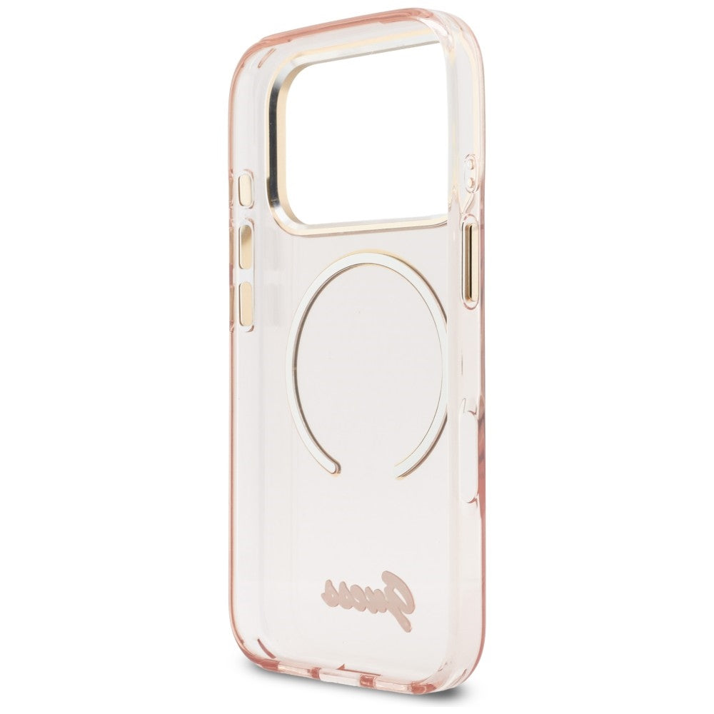 Guess IML Script Metal MagSafe Dėklas, skirtas iPhone 17 Pro Max - Pink