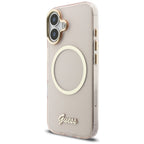 Guess IML Script Metal MagSafe Dėklas, skirtas iPhone 17 - Pink