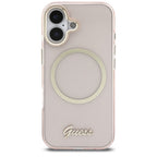 Guess IML Script Metal MagSafe Dėklas, skirtas iPhone 17 - Pink