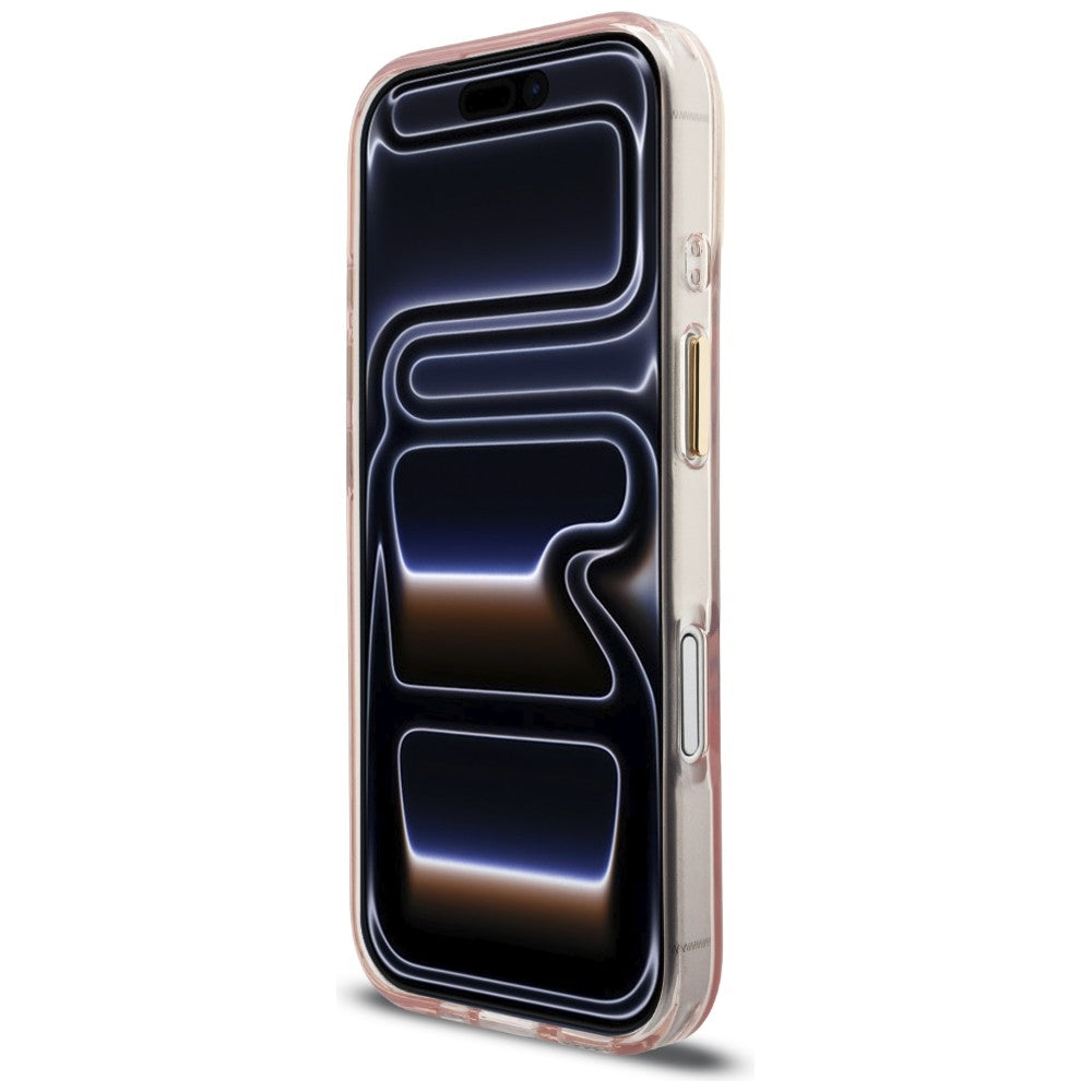 Guess IML Script Metal MagSafe Dėklas, skirtas iPhone 17 - Pink