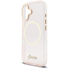Guess IML Script Metal MagSafe Dėklas, skirtas iPhone 17 - Pink