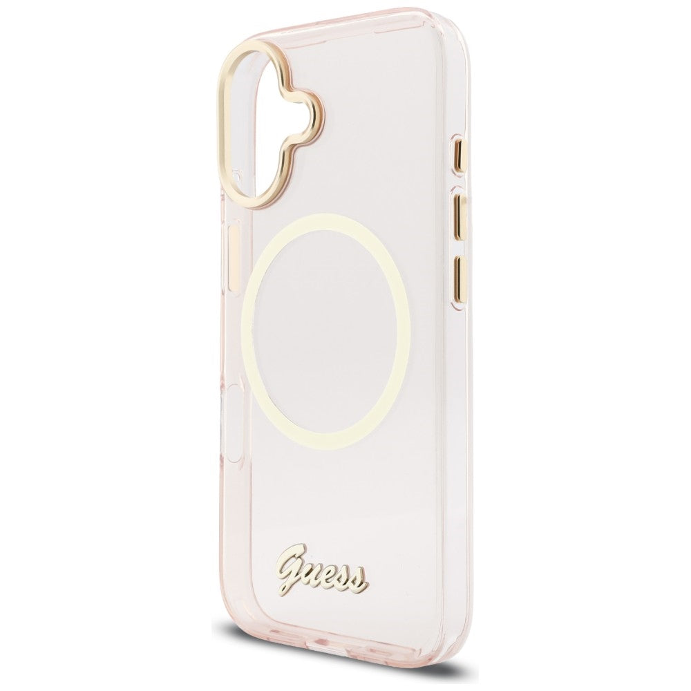 Guess IML Script Metal MagSafe Dėklas, skirtas iPhone 17 - Pink