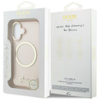 Guess IML Script Metal MagSafe Dėklas, skirtas iPhone 17 - Pink