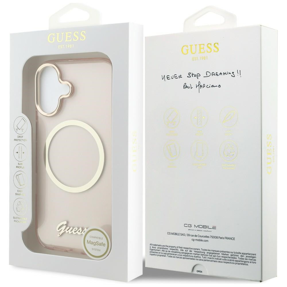 Guess IML Script Metal MagSafe Dėklas, skirtas iPhone 17 - Pink