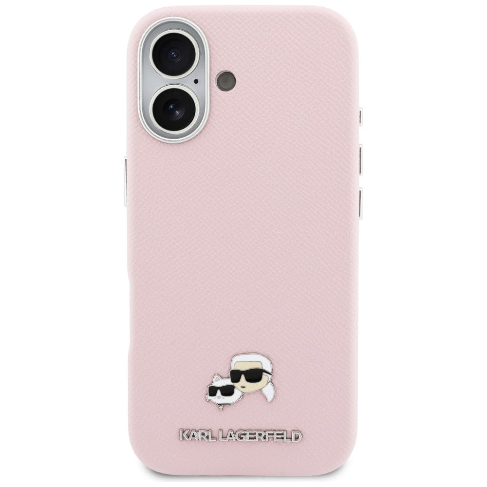 Karl Lagerfeld Karl & Choupette galvos kaiščiai Saffiano MagSafe Dėklas, skirtas iPhone 17 - Pink