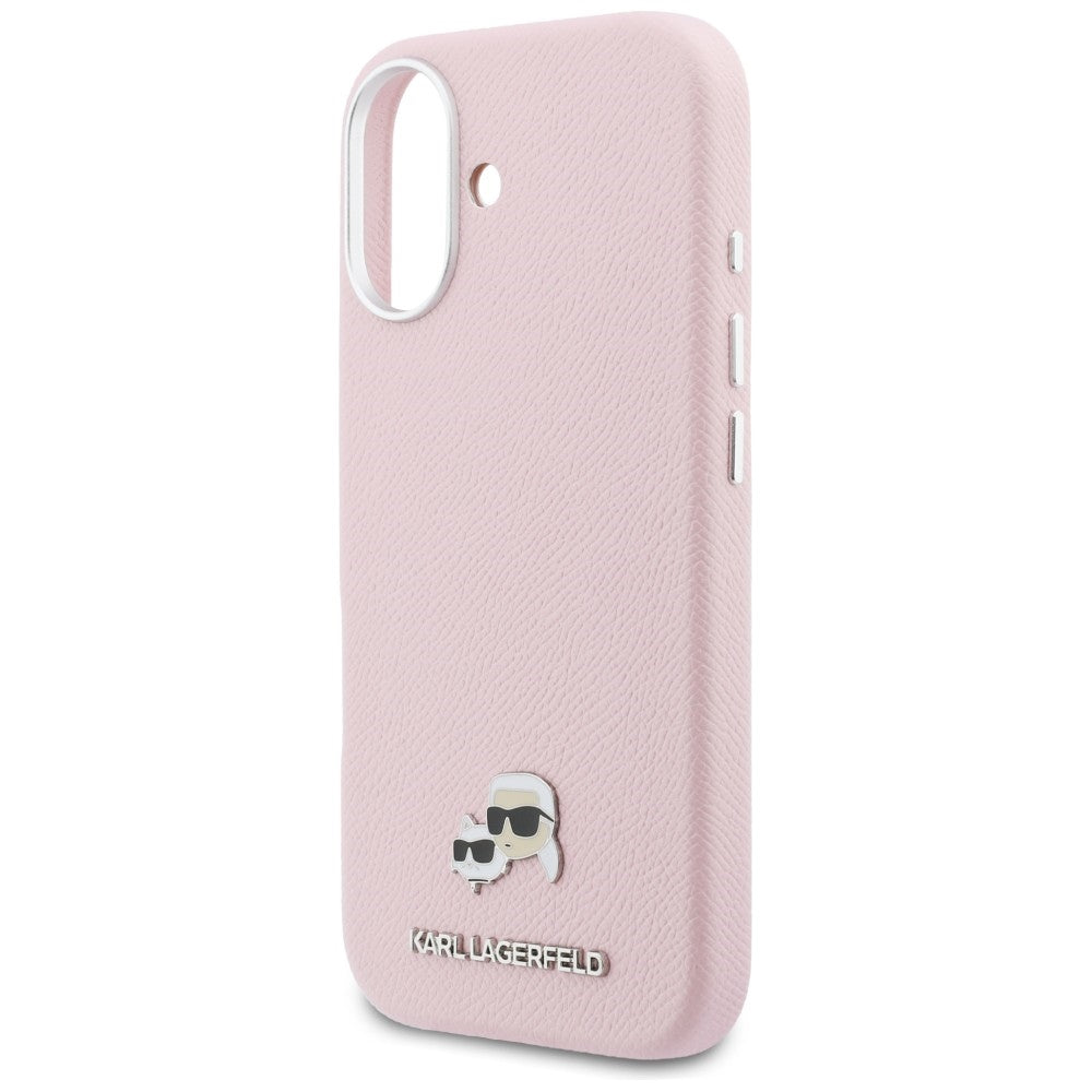 Karl Lagerfeld Karl & Choupette galvos kaiščiai Saffiano MagSafe Dėklas, skirtas iPhone 17 - Pink