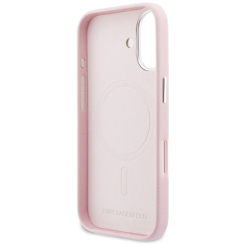 Karl Lagerfeld Karl & Choupette galvos kaiščiai Saffiano MagSafe Dėklas, skirtas iPhone 17 - Pink