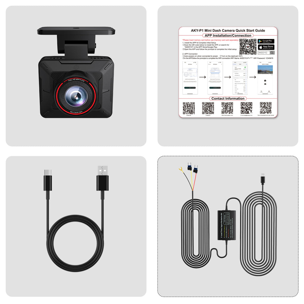 AKEEYO P1 automobilio kameros vaizdo įrašytuvas FullHD 30fps - juoda -- Cycling Accessories