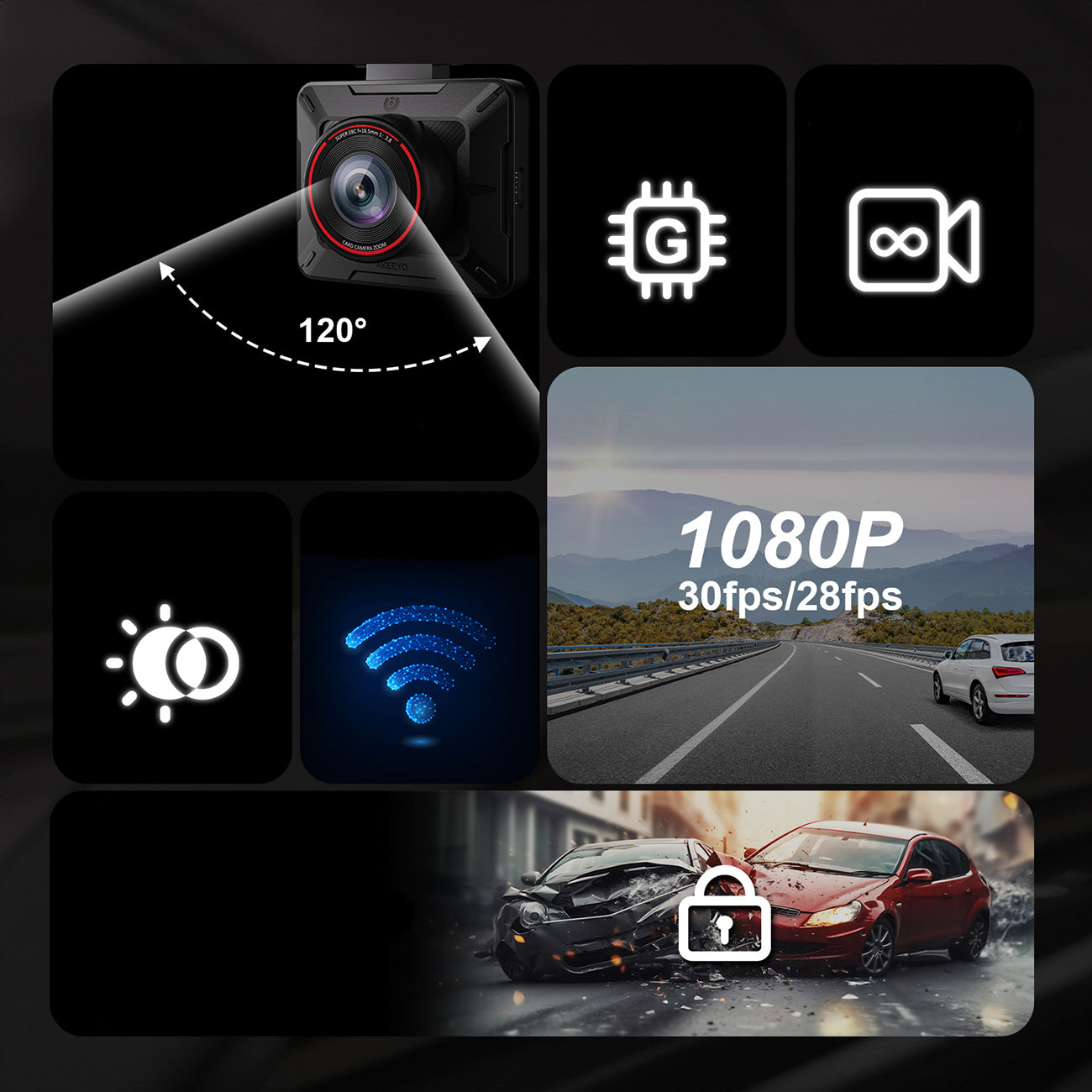 AKEEYO P1 automobilio kameros vaizdo įrašytuvas FullHD 30fps - juoda -- Cycling Accessories