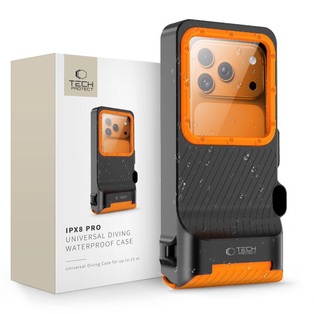Tech-Protect IPX8 Pro vandeniui atsparus telefono dėklas – oranžinė ir juoda -- Cell phone cases and covers