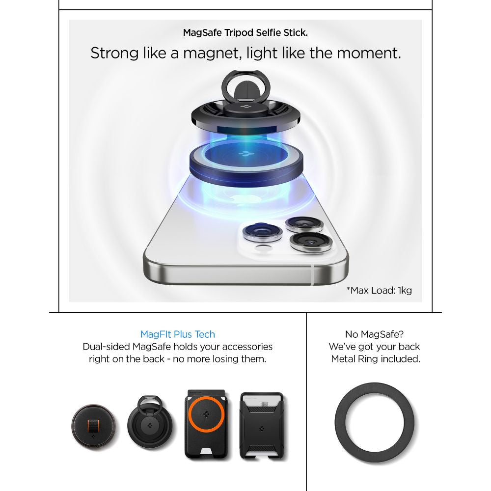 Spigen S581W MagSafe Bluetooth asmenukių lazda ir trikojis - juodas -- Selfie Sticks & Tripods