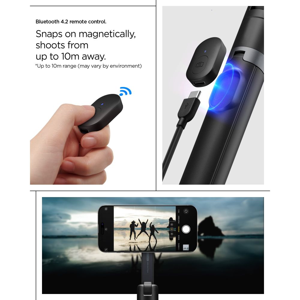 Spigen S581W MagSafe Bluetooth asmenukių lazda ir trikojis - juodas -- Selfie Sticks & Tripods