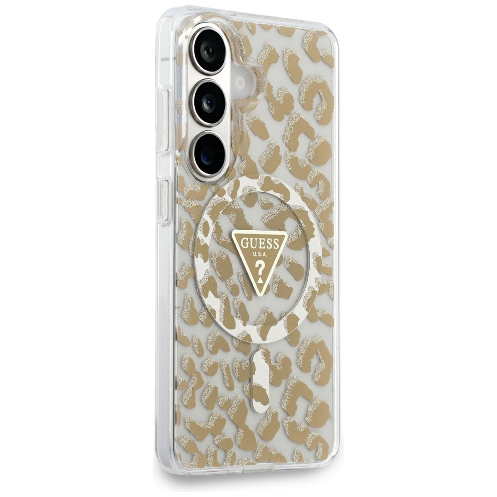Guess IML Leopard Print Triangle MagSafe Dėklas, skirtas Samsung Galaxy S26 - Brown