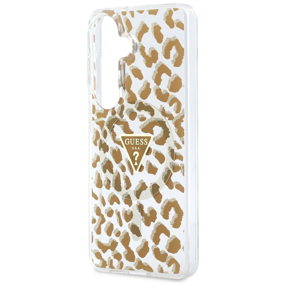 Guess IML Leopard Print Triangle MagSafe Dėklas, skirtas Samsung Galaxy S26 - Brown