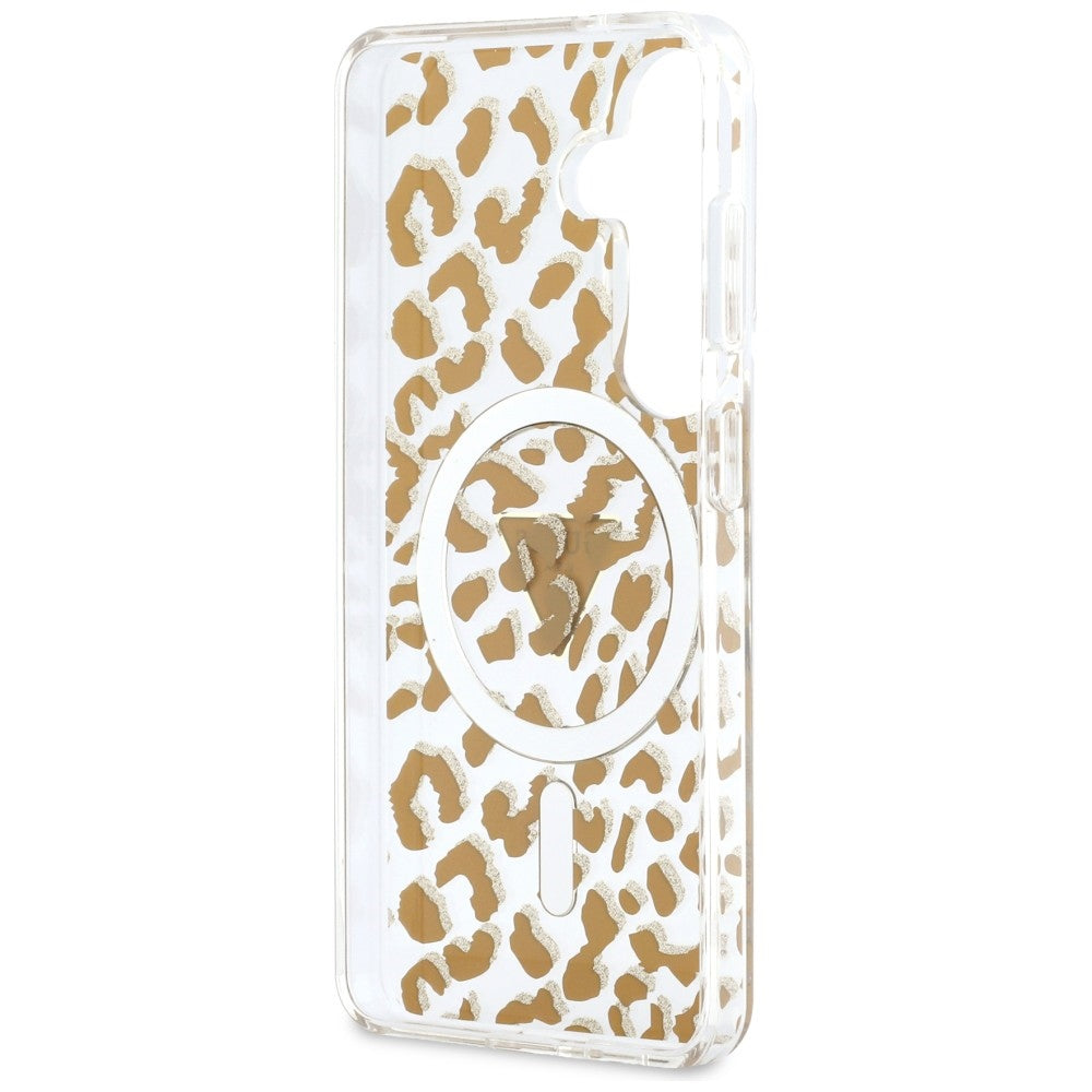 Guess IML Leopard Print Triangle MagSafe Dėklas, skirtas Samsung Galaxy S26 - Brown