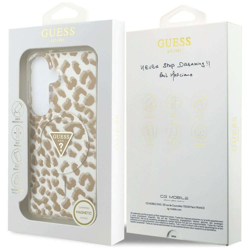 Guess IML Leopard Print Triangle MagSafe Dėklas, skirtas Samsung Galaxy S26 - Brown