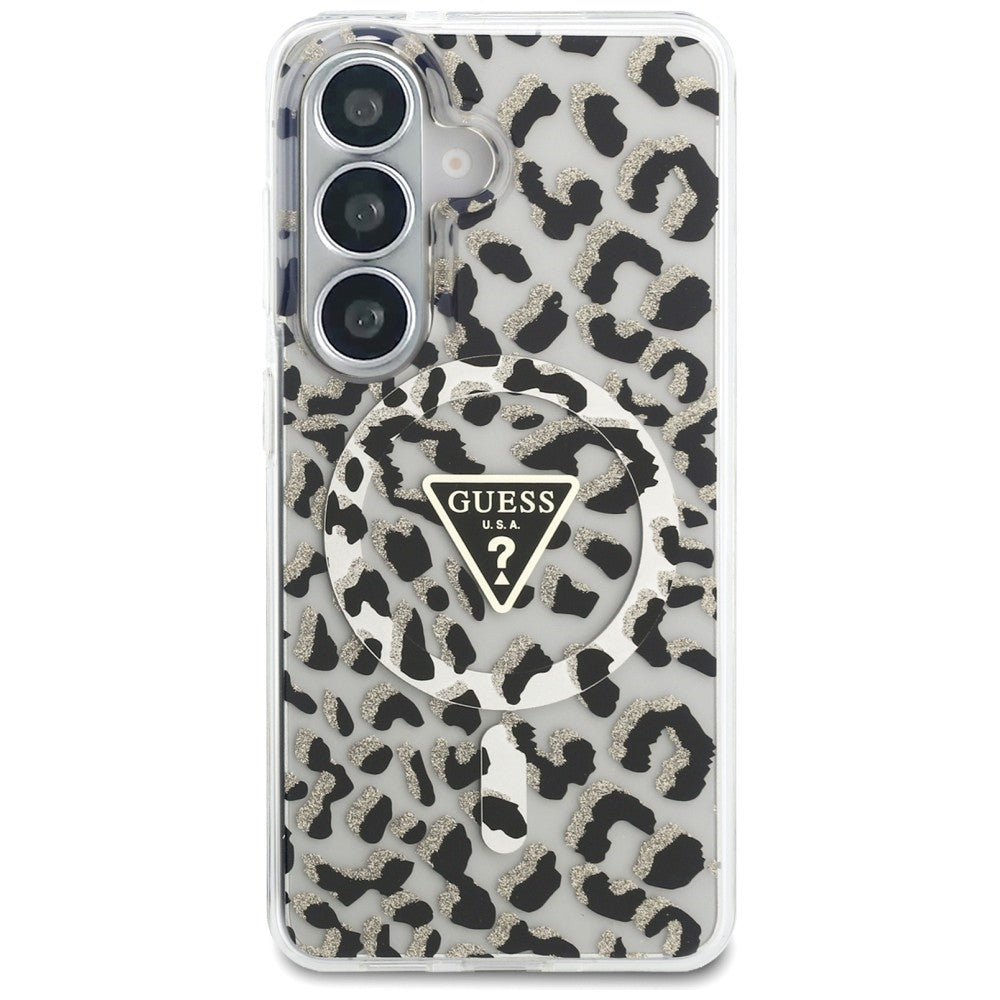 Guess IML Leopard Print Triangle MagSafe Dėklas, skirtas Samsung Galaxy S26 - Black