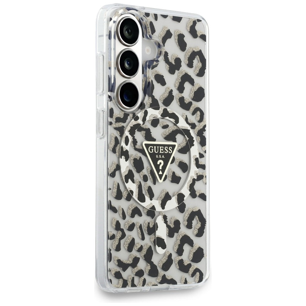 Guess IML Leopard Print Triangle MagSafe Dėklas, skirtas Samsung Galaxy S26 - Black