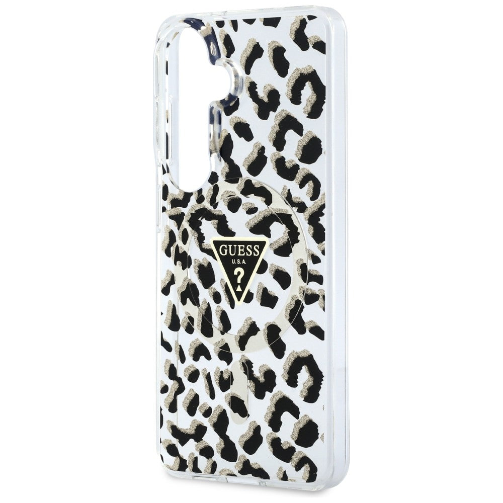 Guess IML Leopard Print Triangle MagSafe Dėklas, skirtas Samsung Galaxy S26 - Black