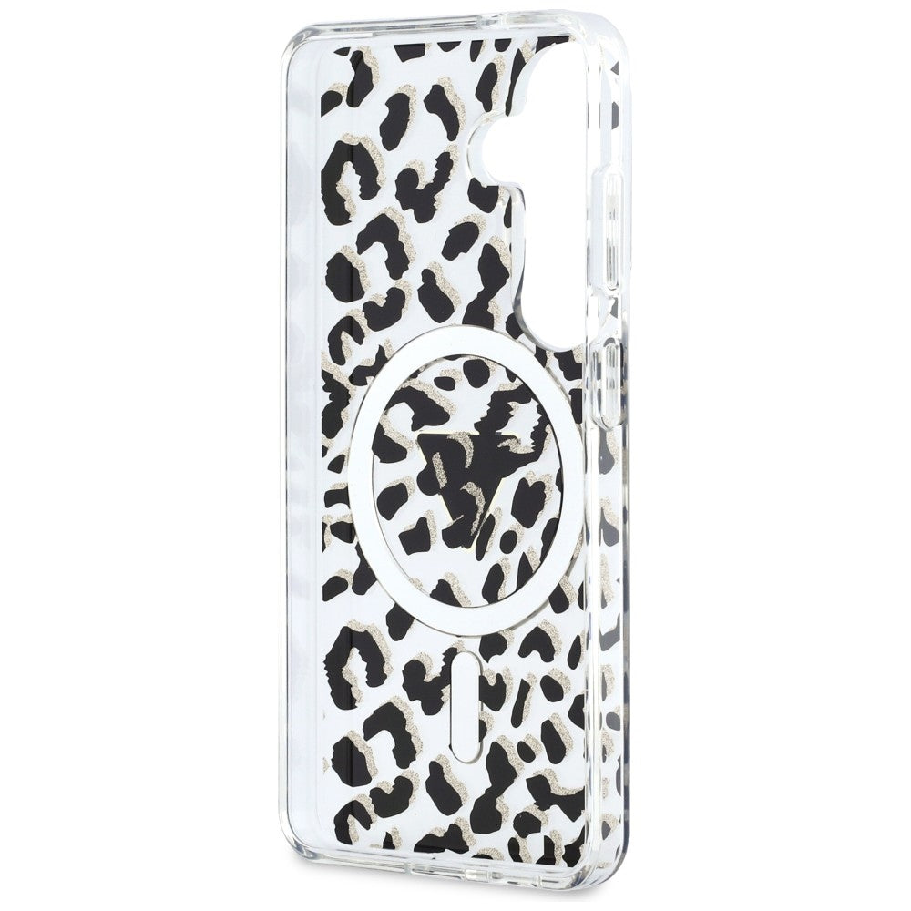 Guess IML Leopard Print Triangle MagSafe Dėklas, skirtas Samsung Galaxy S26 - Black