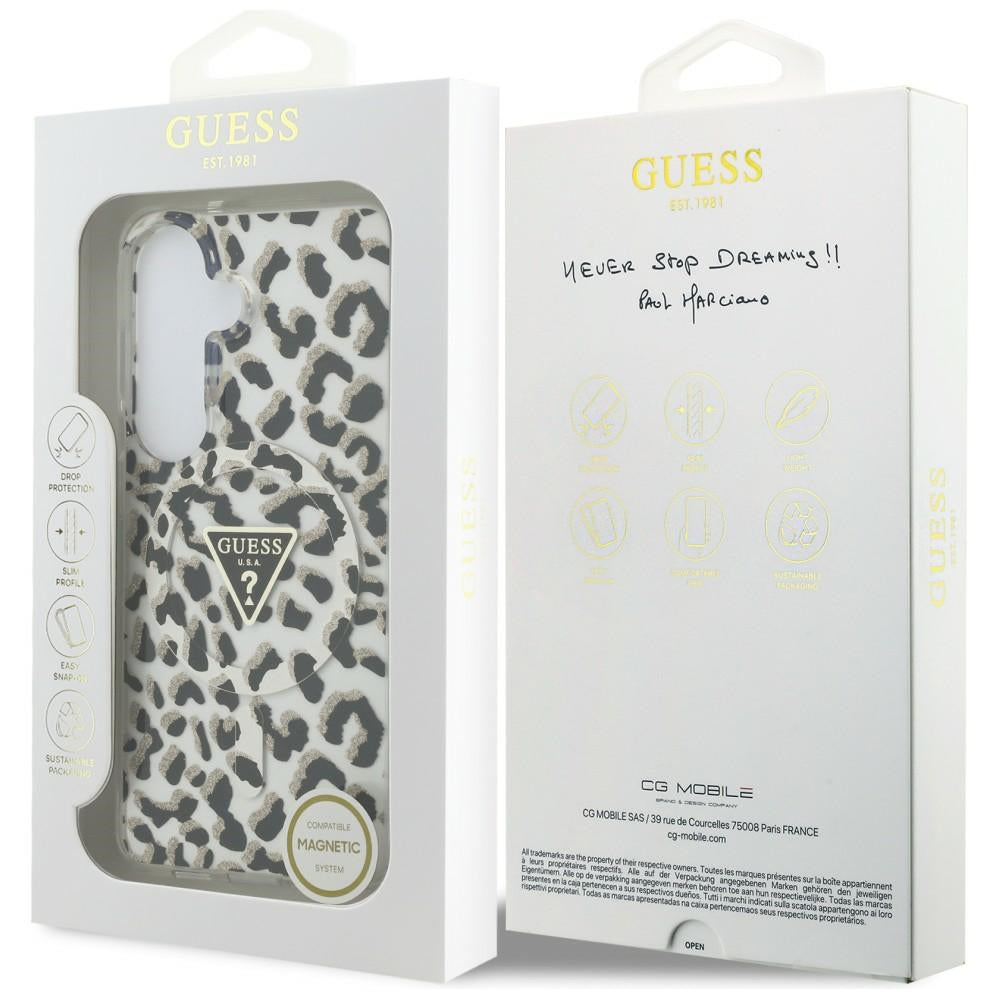 Guess IML Leopard Print Triangle MagSafe Dėklas, skirtas Samsung Galaxy S26 - Black