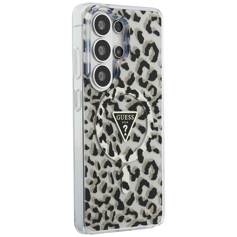 Guess IML Leopard Print Triangle MagSafe dėklas Samsung Galaxy S26 Ultra - Juodas -- Samsung Galaxy S26 Ultra