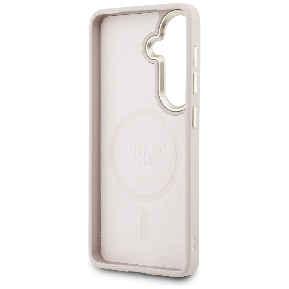 Guess 4G Embossed Ring MagSafe dėklas Samsung Galaxy S26 - rožinis -- Samsung Galaxy S26