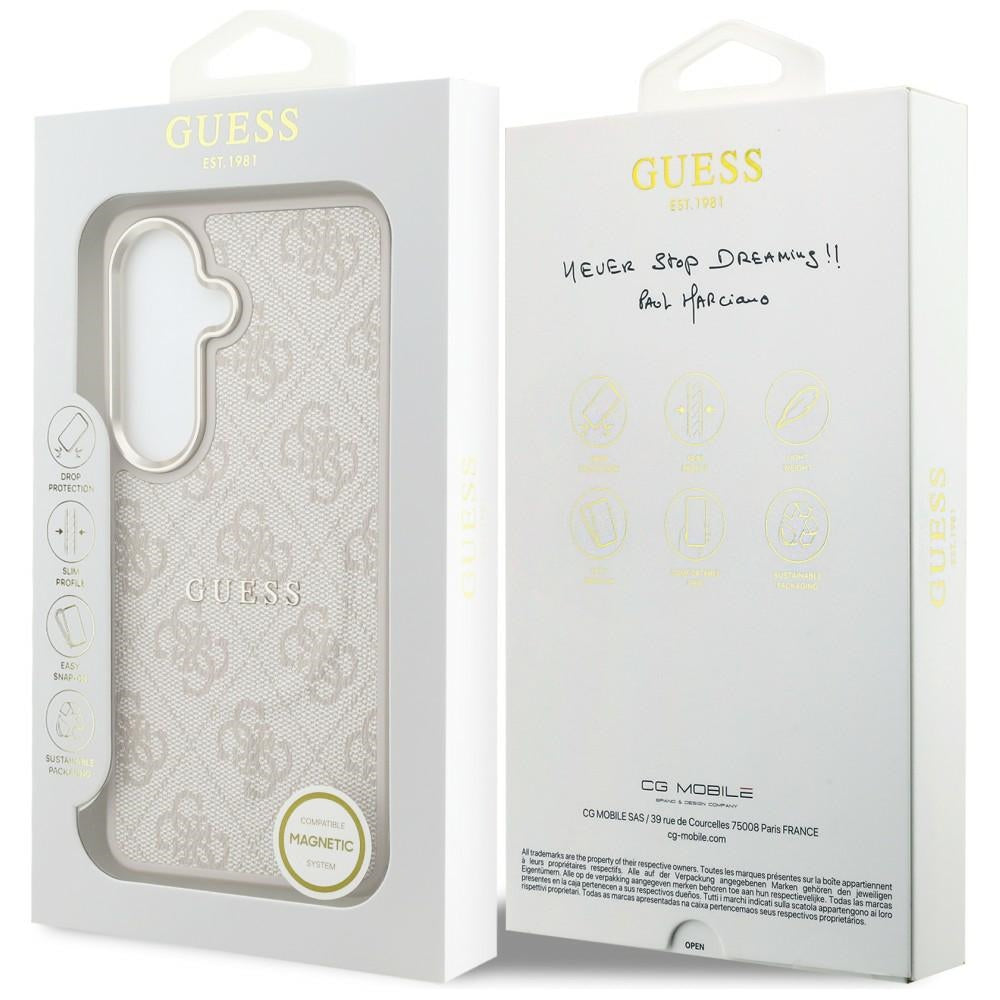 Guess 4G Embossed Ring MagSafe dėklas Samsung Galaxy S26 - rožinis -- Samsung Galaxy S26