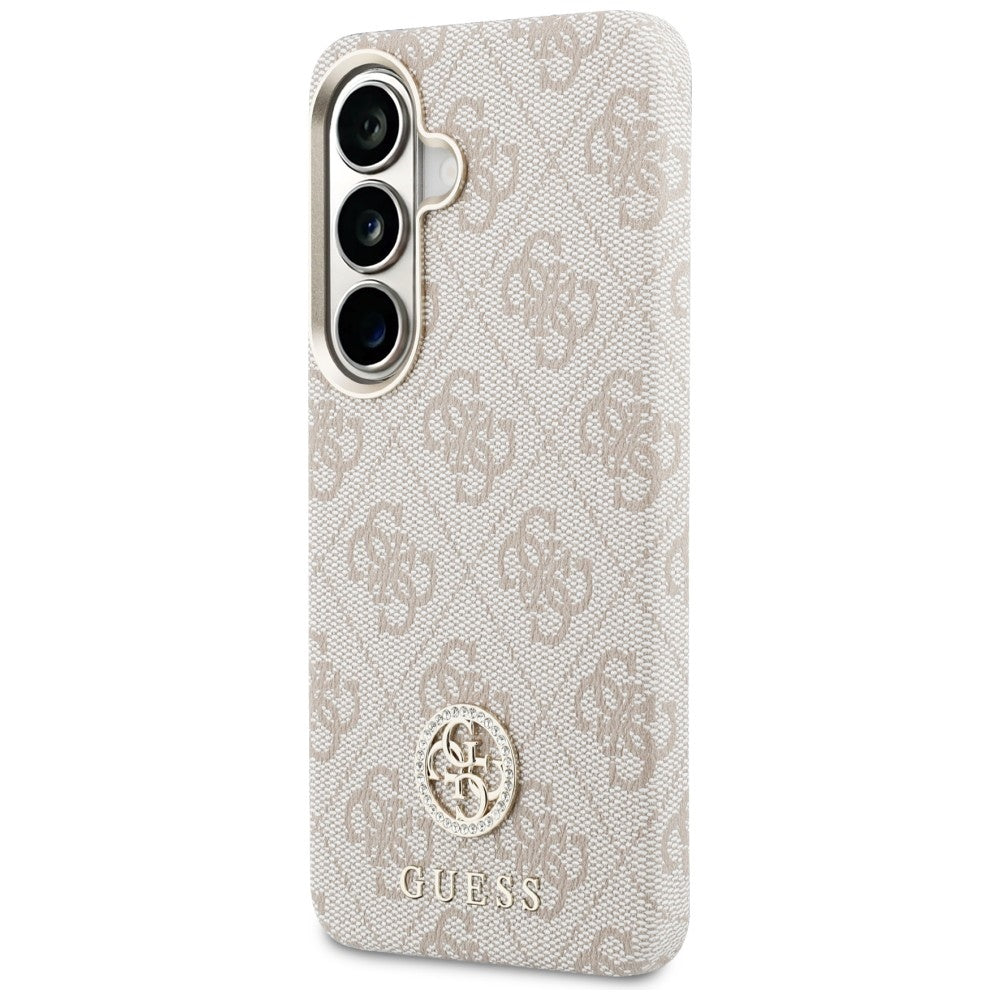 Guess 4G Rhinestone Round Logo MagSafe dėklas Samsung Galaxy S26 - rožinis -- Samsung Galaxy S26