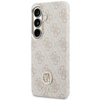Guess 4G Rhinestone Round Logo MagSafe dėklas Samsung Galaxy S26 - rožinis -- Samsung Galaxy S26