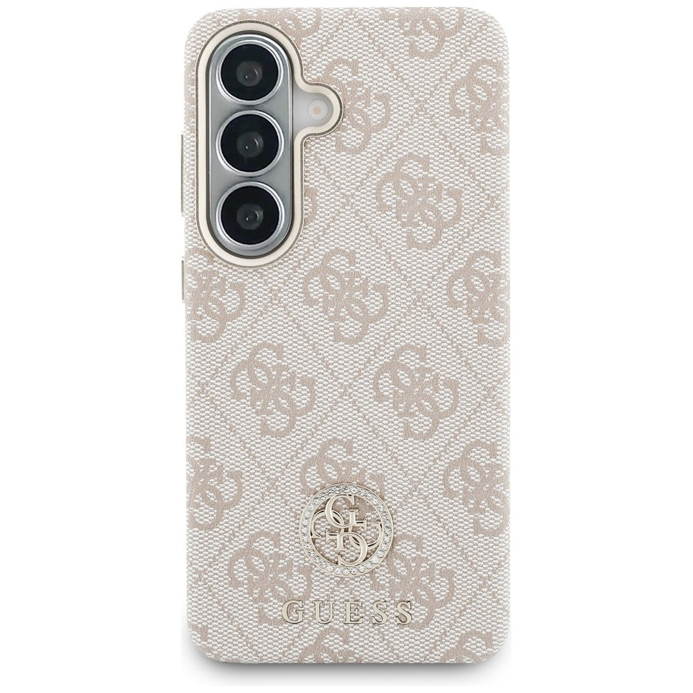 Guess 4G Rhinestone Round Logo MagSafe dėklas Samsung Galaxy S26 - rožinis -- Samsung Galaxy S26
