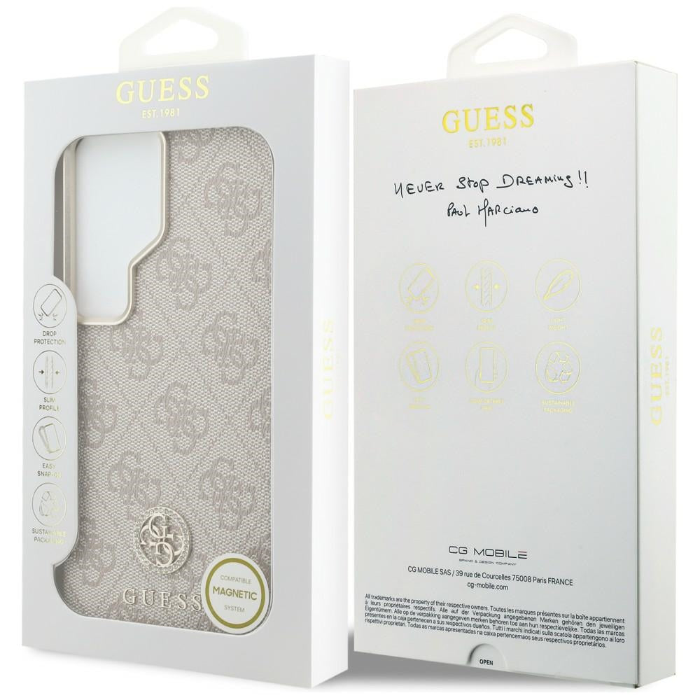 Guess 4G Rhinestone Round Logo MagSafe dėklas Samsung Galaxy S26 Ultra - Rožinis -- Samsung Galaxy S26 Ultra