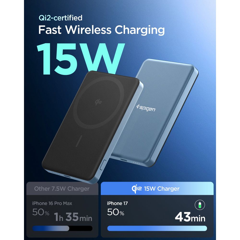 Spigen EA2205MQ Essential MagSafe išorinė baterija 5000mAh 22.5W QI2 - tamsiai mėlyna
