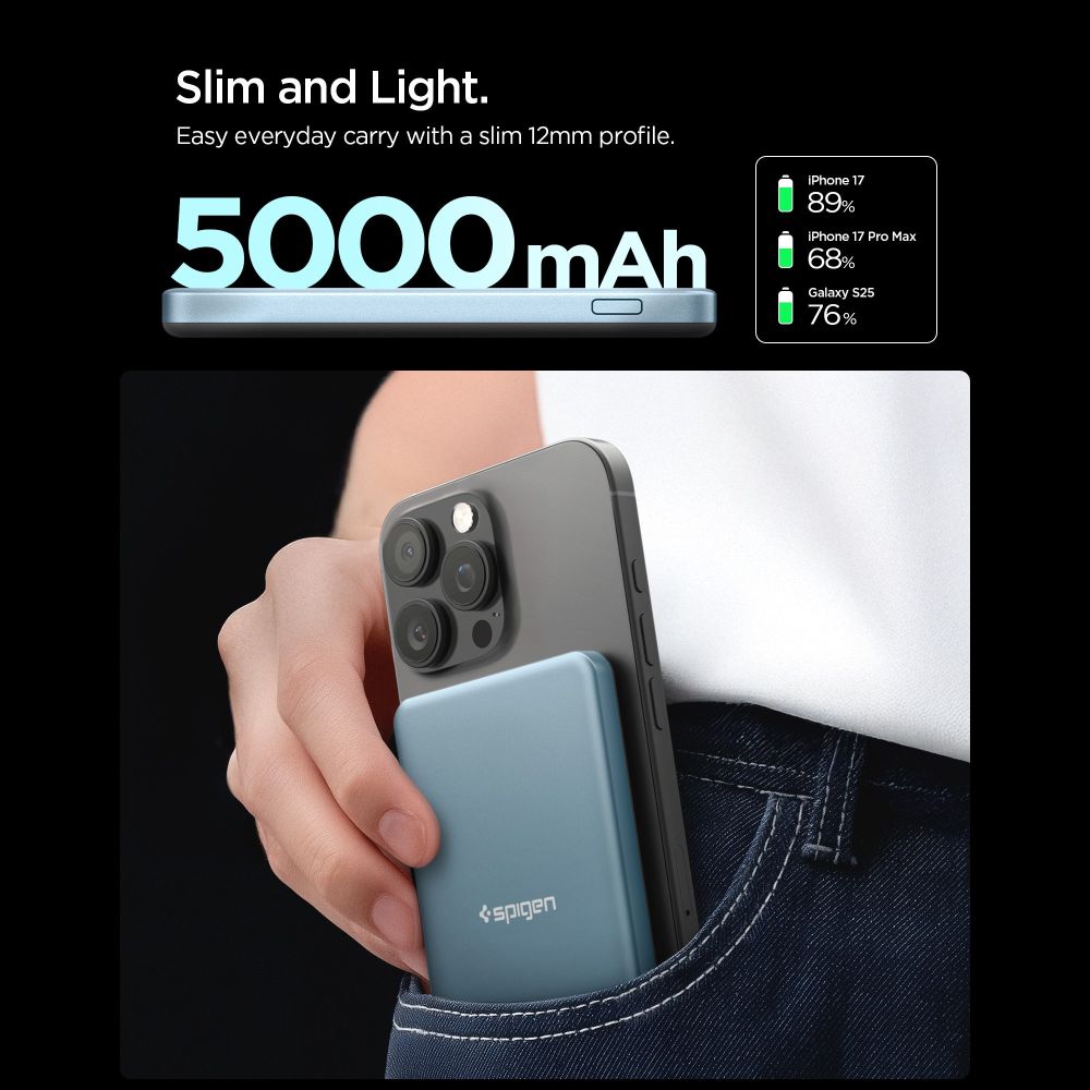 Spigen EA2205MQ Essential MagSafe išorinė baterija 5000mAh 22.5W QI2 - tamsiai mėlyna