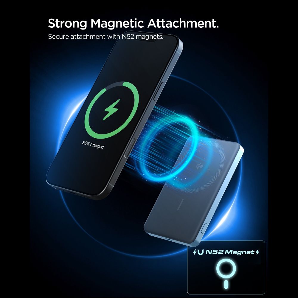 Spigen EA2205MQ Essential MagSafe išorinė baterija 5000mAh 22.5W QI2 - tamsiai mėlyna