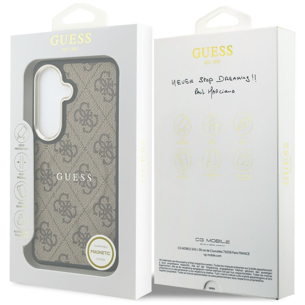 Guess 4G Embossed Ring MagSafe dėklas Samsung Galaxy S26 - rudas -- Samsung Galaxy S26