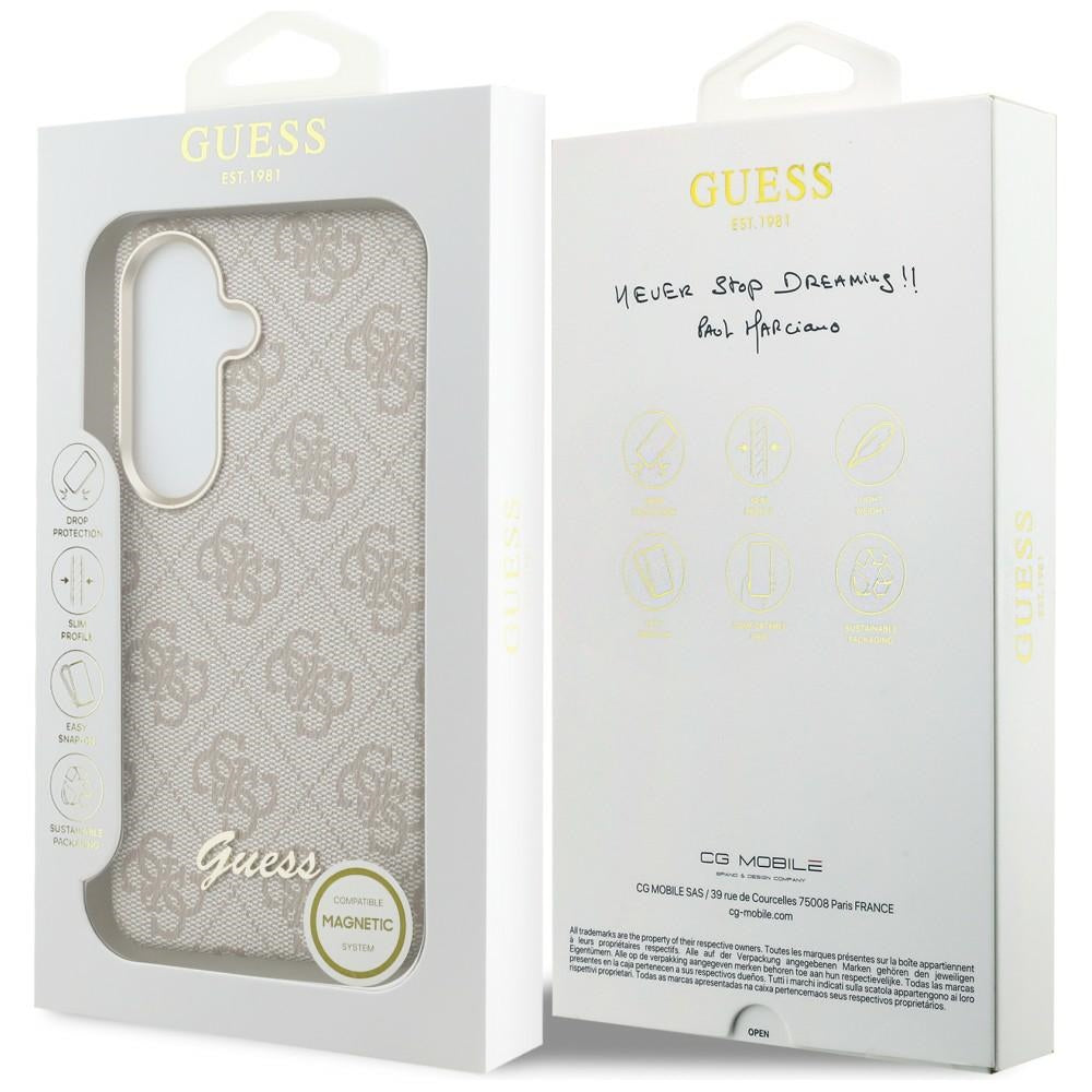 Guess 4G Script MagSafe dėklas Samsung Galaxy S26 - rožinis -- Samsung Galaxy S26