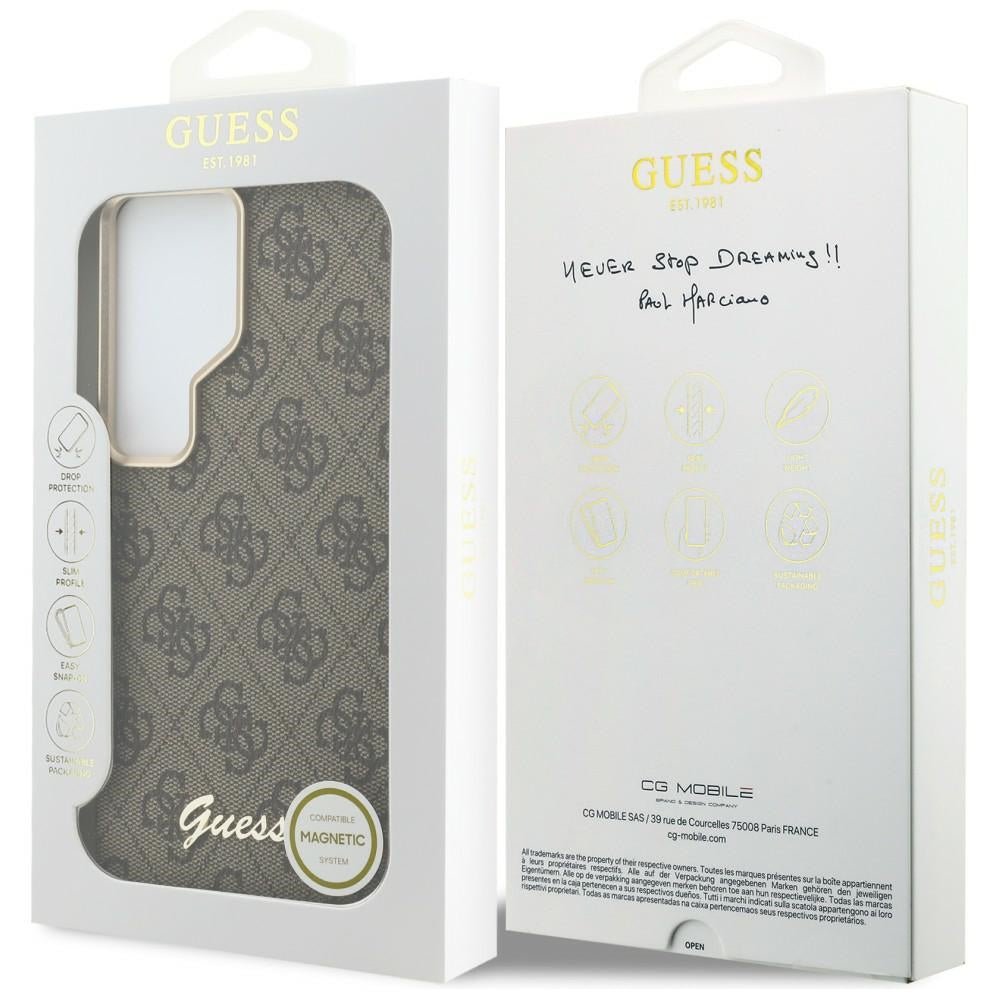 Guess 4G Script MagSafe dėklas Samsung Galaxy S26 Ultra - rudas -- Samsung Galaxy S26 Ultra