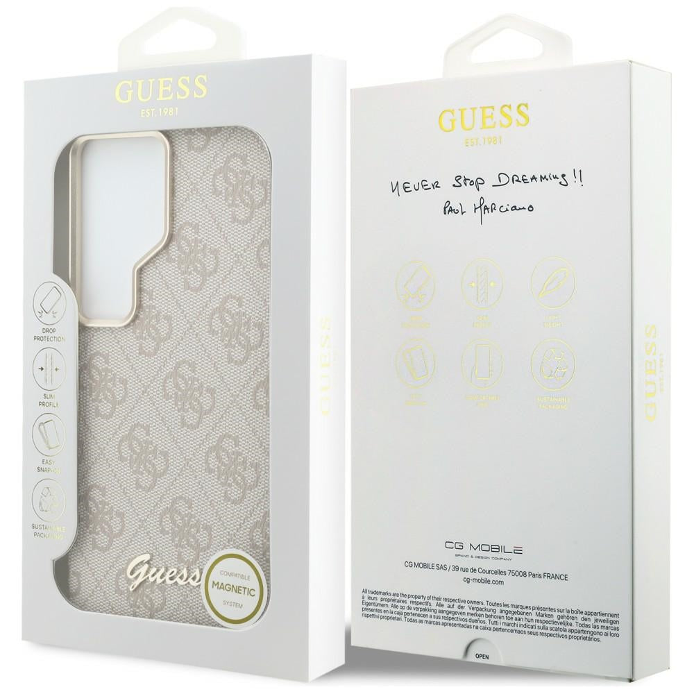 Dėklas Guess 4G Script MagSafe skirtas Samsung Galaxy S26 Ultra - rožinis -- Samsung Galaxy S26 Ultra